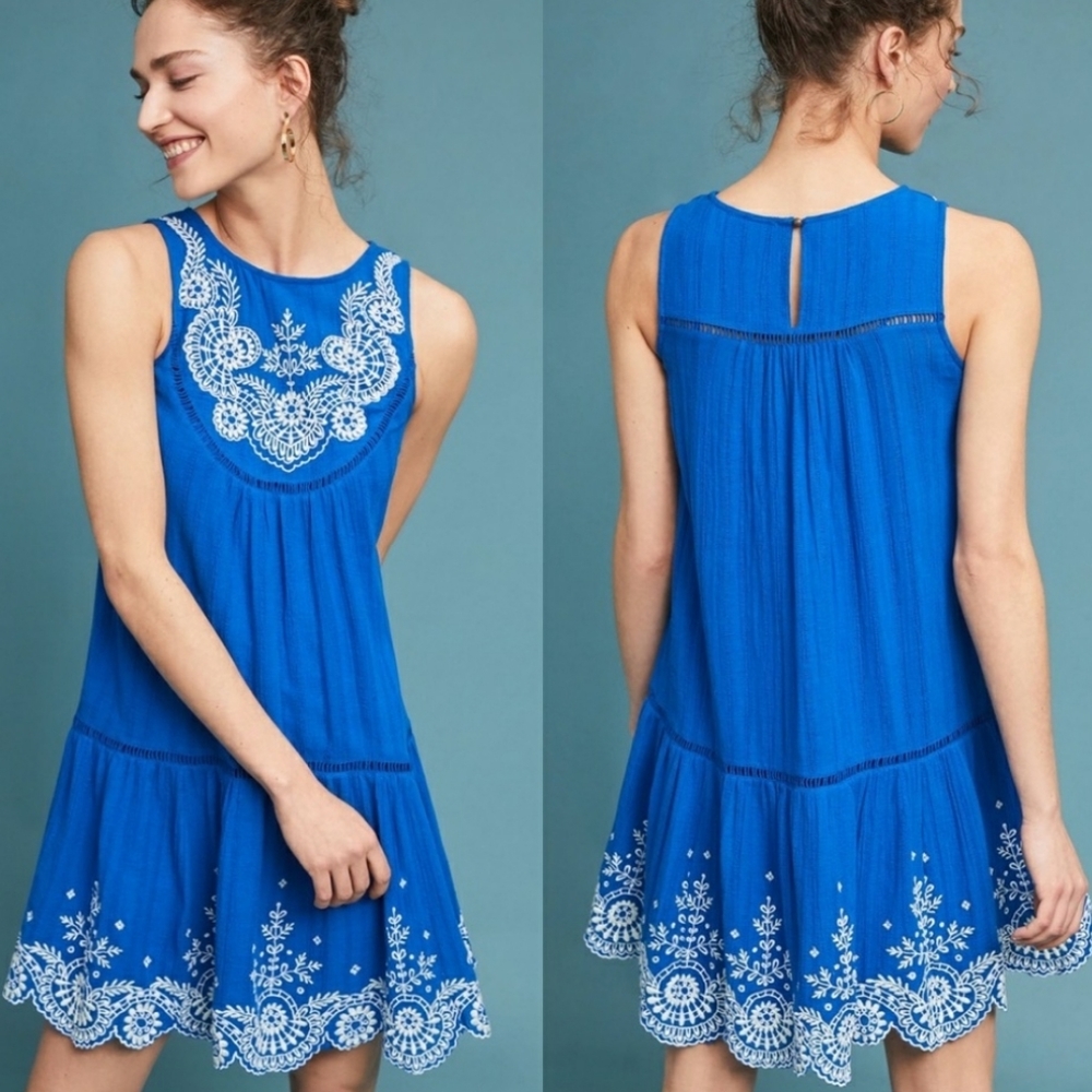 Anthropologie Meadow Rue Blue Boho Hippie Dress 14